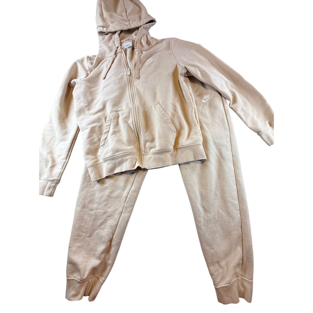 Nike Sportswear Tan Fleece Full Zip Hoodie and Joggers Tracksuit Set Womens M